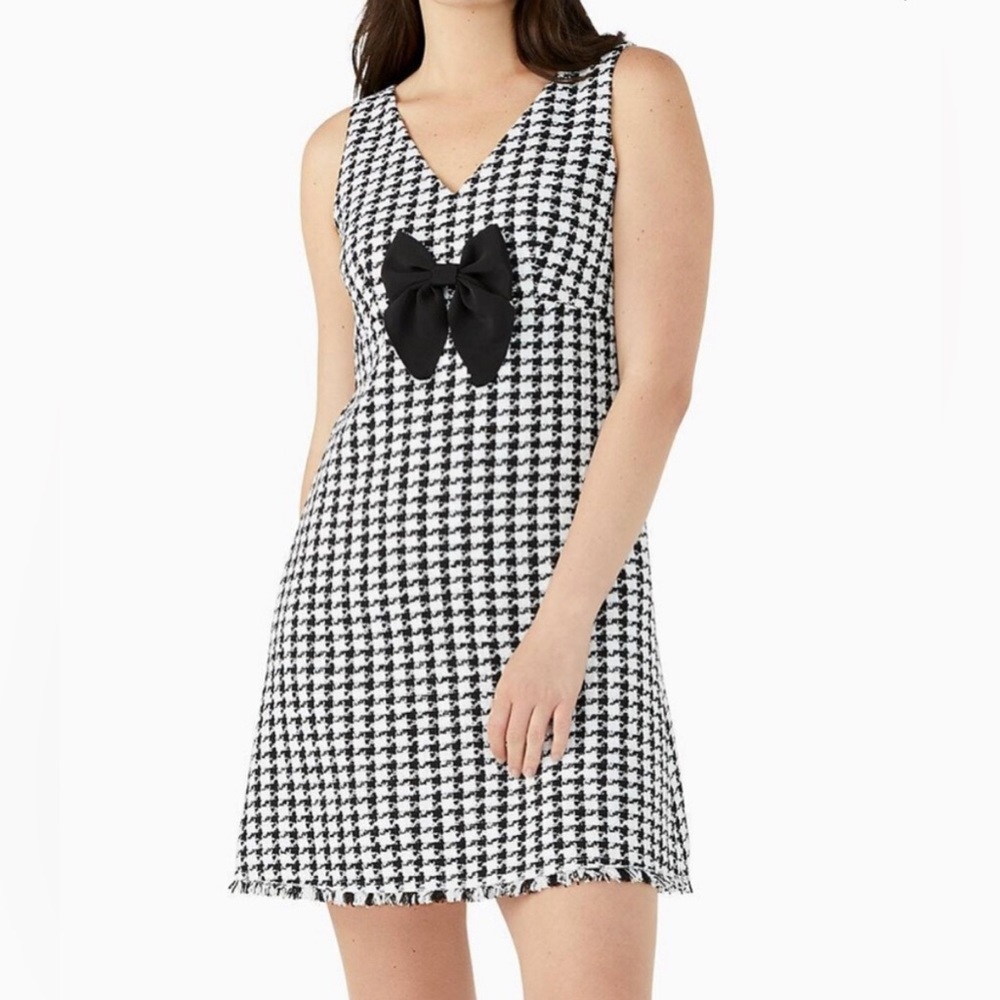 NWOT Kate Spade New York Houndstooth Tweed Bow Dress | 0